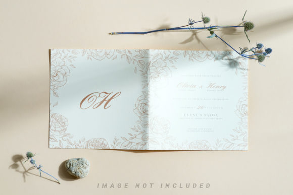 Bifold Postcard Mockup with Dried Plants