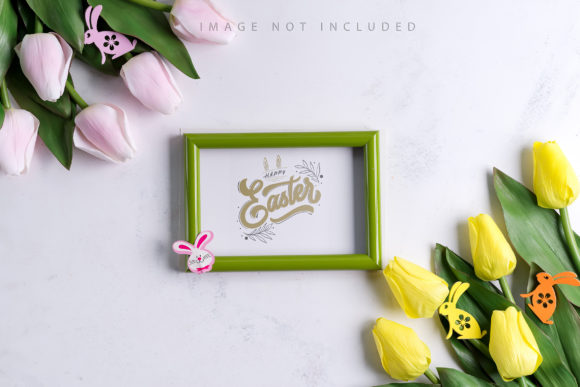Photo Frame Mockup with Spring Tulips